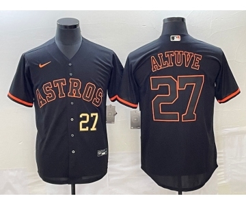 Men's Houston Astros #27 Jose Altuve Number Lights Out Black Fashion Stitched MLB Cool Base Nike Jersey1