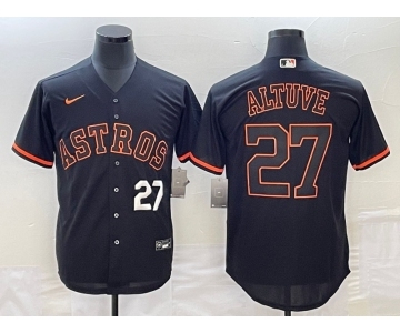 Men's Houston Astros #27 Jose Altuve Number Lights Out Black Fashion Stitched MLB Cool Base Nike Jersey2