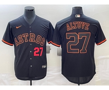 Men's Houston Astros #27 Jose Altuve Number Lights Out Black Fashion Stitched MLB Cool Base Nike Jersey