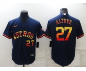 Men's Houston Astros #27 Jose Altuve Number Navy Blue Rainbow Stitched MLB Cool Base Nike Jersey