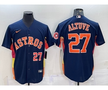 Men's Houston Astros #27 Jose Altuve Number Navy Blue With Patch Stitched MLB Cool Base Nike Jersey