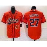 Men's Houston Astros #27 Jose Altuve Number Orange With Patch Cool Base Stitched Baseball Jersey