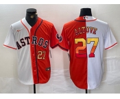 Men's Houston Astros #27 Jose Altuve Number White Orange Split Stitched Baseball Jersey