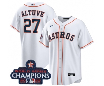 Men's Houston Astros #27 Jose Altuve White 2022 World Series Champions Home Stitched Baseball Jersey