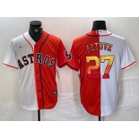 Men's Houston Astros #27 Jose Altuve White Orange Split Stitched Baseball Jersey