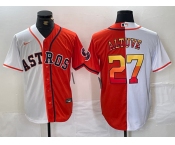 Men's Houston Astros #27 Jose Altuve White Orange Split Stitched Baseball Jersey