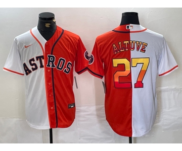 Men's Houston Astros #27 Jose Altuve White Orange Split Stitched Baseball Jersey