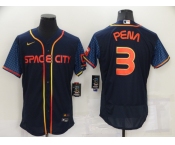 Men's Houston Astros #3 Jeremy Pena 2022 Navy Blue City Connect Flex Base Stitched Baseball Jersey