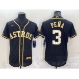 Men's Houston Astros #3 Jeremy Pena Black Gold Flex Base Stitched Jerseys