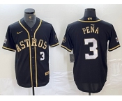 Men's Houston Astros #3 Jeremy Pena Black Gold Player Number Cool Base Jersey