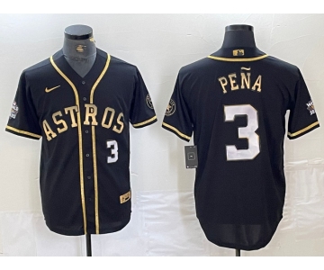 Men's Houston Astros #3 Jeremy Pena Black Gold Player Number Cool Base Jersey