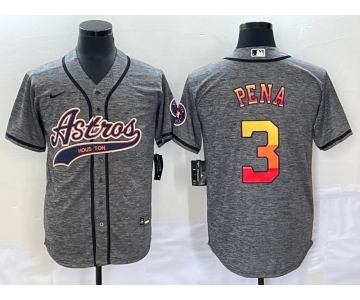 Men's Houston Astros #3 Jeremy Pena Grey Gridiron Cool Base Stitched Baseball Jersey