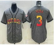 Men's Houston Astros #3 Jeremy Pena Grey Gridiron With Patch Cool Base Stitched Baseball Jersey