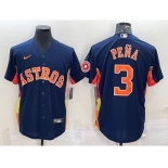 Men's Houston Astros #3 Jeremy Pena Navy Blue With Patch Stitched MLB Cool Base Nike Jersey