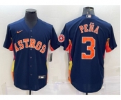 Men's Houston Astros #3 Jeremy Pena Navy Blue With Patch Stitched MLB Cool Base Nike Jersey