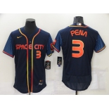 Men's Houston Astros #3 Jeremy Pena Number 2022 Navy Blue City Connect Flex Base Stitched Baseball Jersey