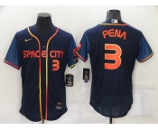 Men's Houston Astros #3 Jeremy Pena Number 2022 Navy Blue City Connect Flex Base Stitched Baseball Jersey