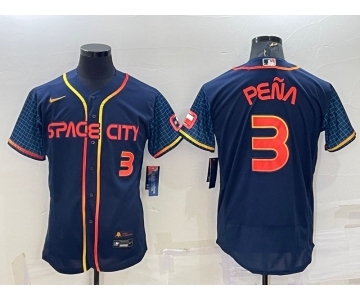 Men's Houston Astros #3 Jeremy Pena Number 2022 Navy Blue City Connect Flex Base Stitched Jersey