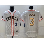 Men's Houston Astros #3 Jeremy Pena Number 2023 White Gold World Serise Champions Patch Flex Base Stitched Jersey