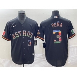 Men's Houston Astros #3 Jeremy Pena Number Black Rainbow World Serise Champions Patch Cool Base Stitched Jersey