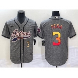 Men's Houston Astros #3 Jeremy Pena Number Grey Gridiron Cool Base Stitched Baseball Jersey