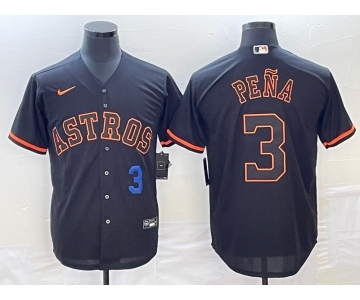 Men's Houston Astros #3 Jeremy Pena Number Lights Out Black Fashion Stitched MLB Cool Base Nike Jersey1