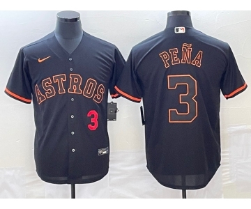 Men's Houston Astros #3 Jeremy Pena Number Lights Out Black Fashion Stitched MLB Cool Base Nike Jersey2