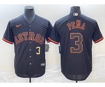 Men's Houston Astros #3 Jeremy Pena Number Lights Out Black Fashion Stitched MLB Cool Base Nike Jersey