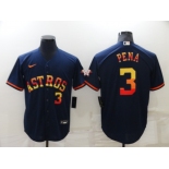 Men's Houston Astros #3 Jeremy Pena Number Navy Blue Rainbow Stitched MLB Cool Base Nike Jersey