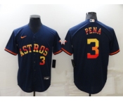 Men's Houston Astros #3 Jeremy Pena Number Navy Blue Rainbow Stitched MLB Cool Base Nike Jersey