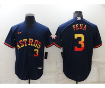 Men's Houston Astros #3 Jeremy Pena Number Navy Blue Rainbow Stitched MLB Cool Base Nike Jersey