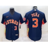 Men's Houston Astros #3 Jeremy Pena Number Navy Blue With Patch Stitched MLB Cool Base Nike Jersey