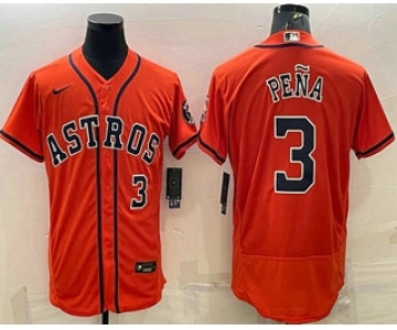 Men's Houston Astros #3 Jeremy Pena Number Orange Stitched MLB Flex Base Nike Jersey