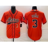 Men's Houston Astros #3 Jeremy Pena Number Orange With Patch Cool Base Stitched Baseball Jersey