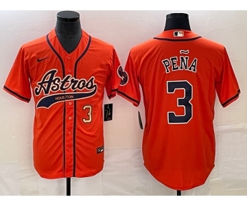 Men's Houston Astros #3 Jeremy Pena Number Orange With Patch Cool Base Stitched Baseball Jersey