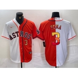 Men's Houston Astros #3 Jeremy Pena Number White Orange Split Stitched Baseball Jersey