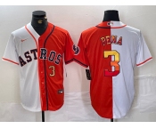 Men's Houston Astros #3 Jeremy Pena Number White Orange Split Stitched Baseball Jersey