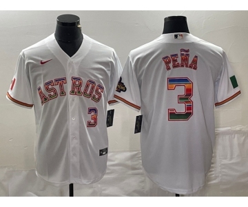 Men's Houston Astros #3 Jeremy Pena Number White Rainbow World Serise Champions Patch Cool Base Stitched Jersey