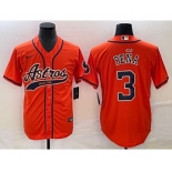 Men's Houston Astros #3 Jeremy Pena Orange With Patch Cool Base Stitched Baseball Jersey