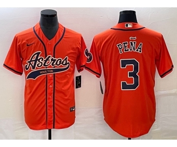 Men's Houston Astros #3 Jeremy Pena Orange With Patch Cool Base Stitched Baseball Jersey