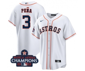 Men's Houston Astros #3 Jeremy Pena White 2022 World Series Champions Cool Base Stitched Baseball Jersey