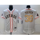 Men's Houston Astros #30 Kyle Tucker 2023 White Gold World Serise Champions Patch Flex Base Stitched Jersey