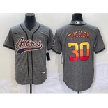 Men's Houston Astros #30 Kyle Tucker Grey Gridiron Cool Base Stitched Baseball Jersey