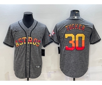 Men's Houston Astros #30 Kyle Tucker Grey With Patch Cool Base Stitched Baseball Jersey