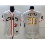 Men's Houston Astros #30 Kyle Tucker Number 2023 White Gold World Serise Champions Patch Flex Base Stitched Jersey2