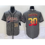 Men's Houston Astros #30 Kyle Tucker Number Grey Gridiron Cool Base Stitched Baseball Jersey