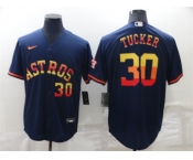 Men's Houston Astros #30 Kyle Tucker Number Navy Blue Rainbow Stitched MLB Cool Base Nike Jersey