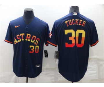 Men's Houston Astros #30 Kyle Tucker Number Navy Blue Rainbow Stitched MLB Cool Base Nike Jersey