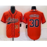 Men's Houston Astros #30 Kyle Tucker Number Orange With Patch Cool Base Stitched Baseball Jersey