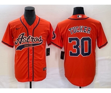 Men's Houston Astros #30 Kyle Tucker Orange With Patch Cool Base Stitched Baseball Jersey